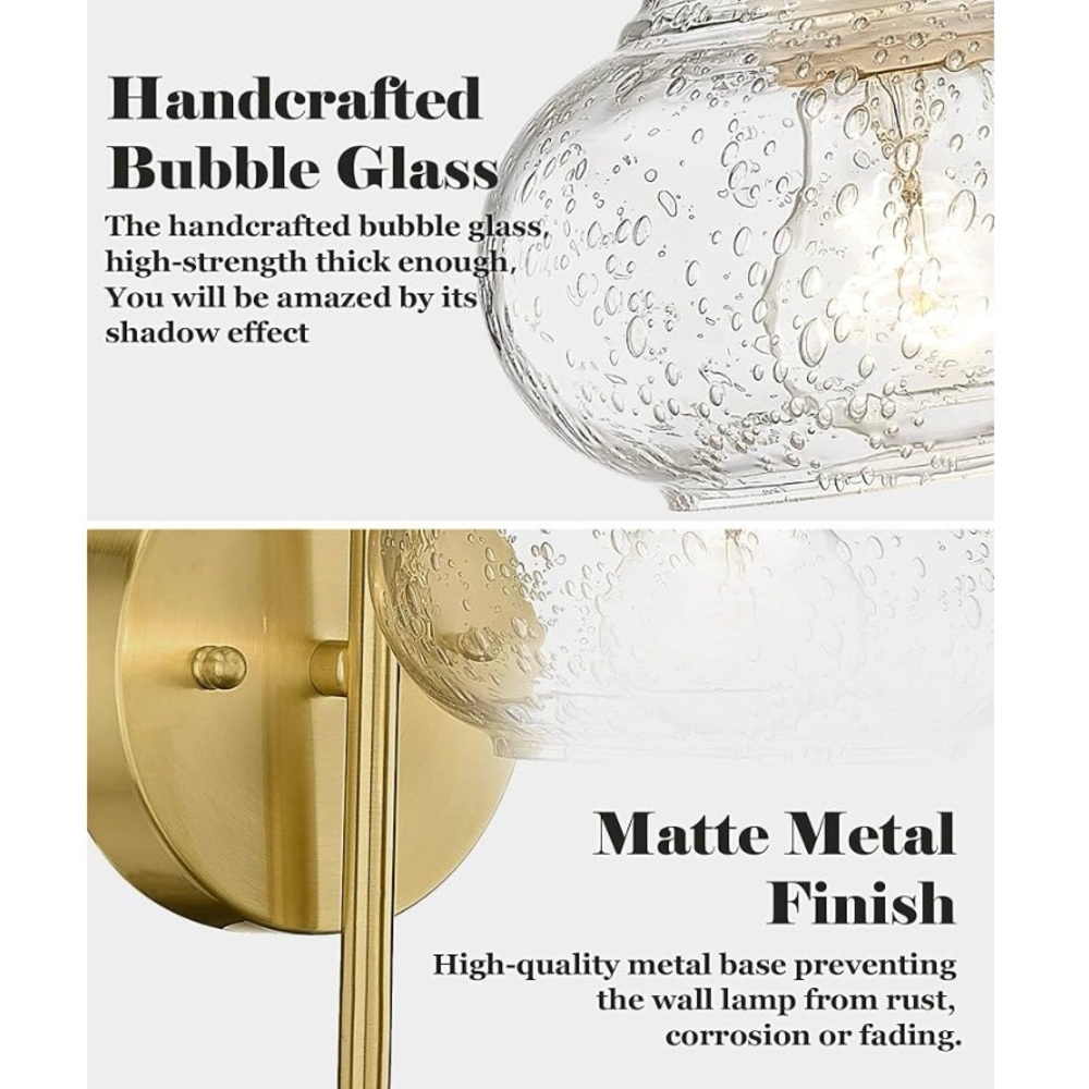 elyona 2 pack gold bubble glass wall sconces mid century - Picture 5 of 10
